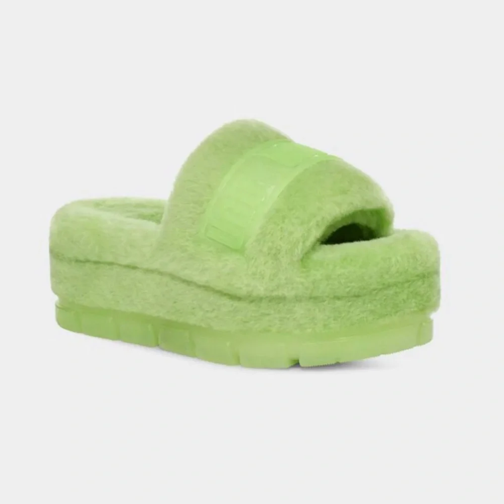 UGG Fluffita Women's Parakeet Green & Clear Platform Slides - Picture 1 of 4